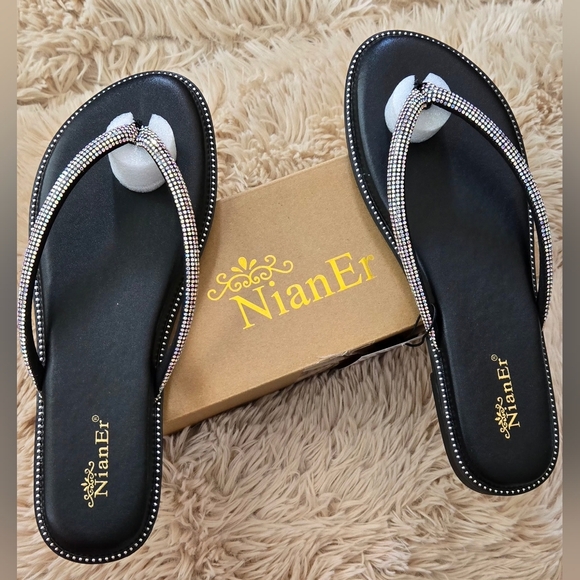 NianEr Womens Microfiber Leather Sparkly Dress Flip Flops #871 - Picture 6 of 12